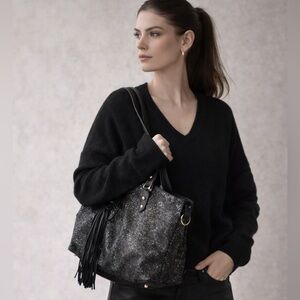 Mila Louise | Nicolette Ar Noir shopper tote bag in metallic black/green hues